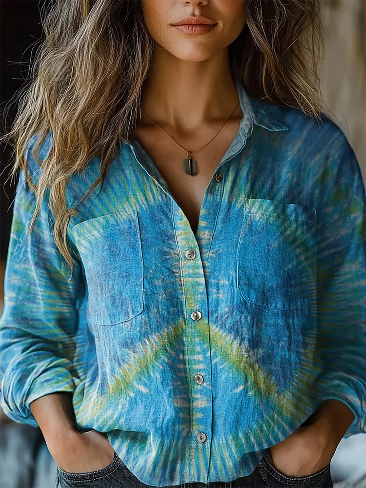 Women's Tie-Dye Cotton Long Sleeve Casual Shirt