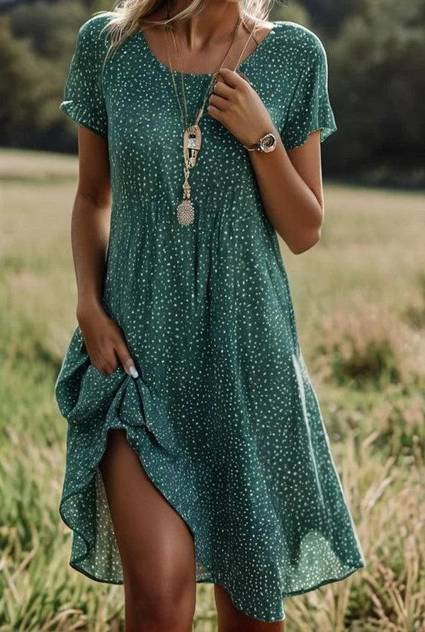 Chic Polka Dot Short Sleeve Midi Dress