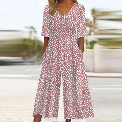 Pink V-Neck Jumpsuit with Side Pockets