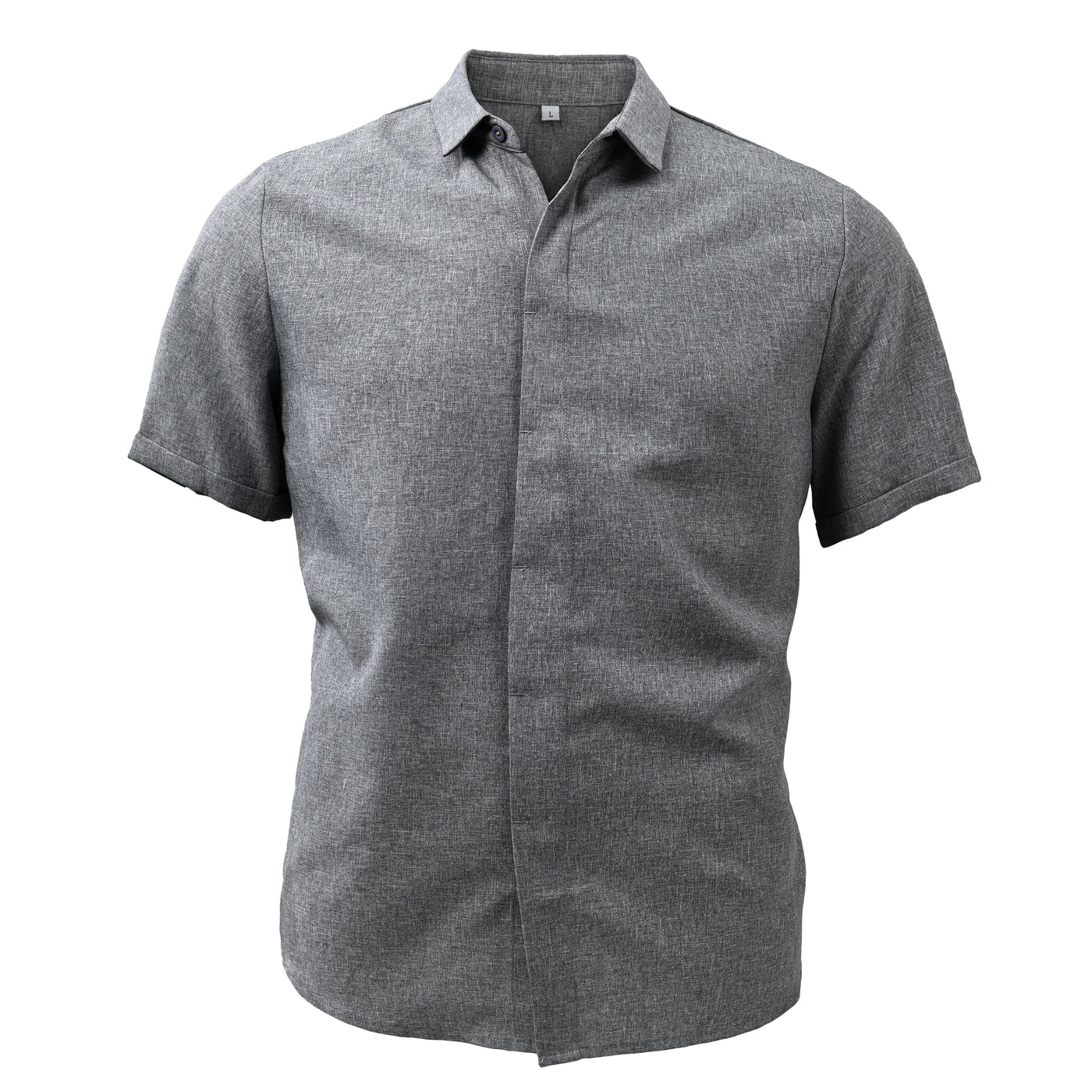 Men's Solid Colour Lapel Cotton Linen Short Sleeve Shirt