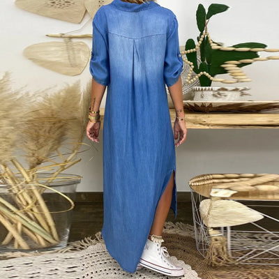 Lea™ | Lange Jurk in Denimlook met Zijsplit