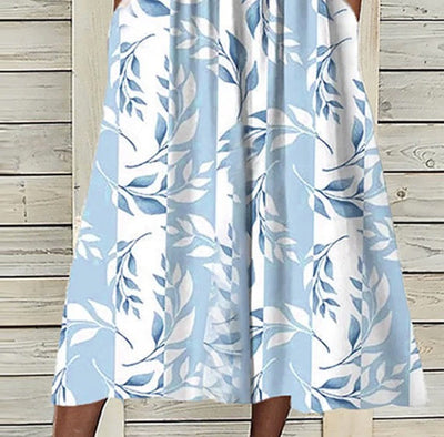 Blue Plant Print Midi Dress with Matching Jacket