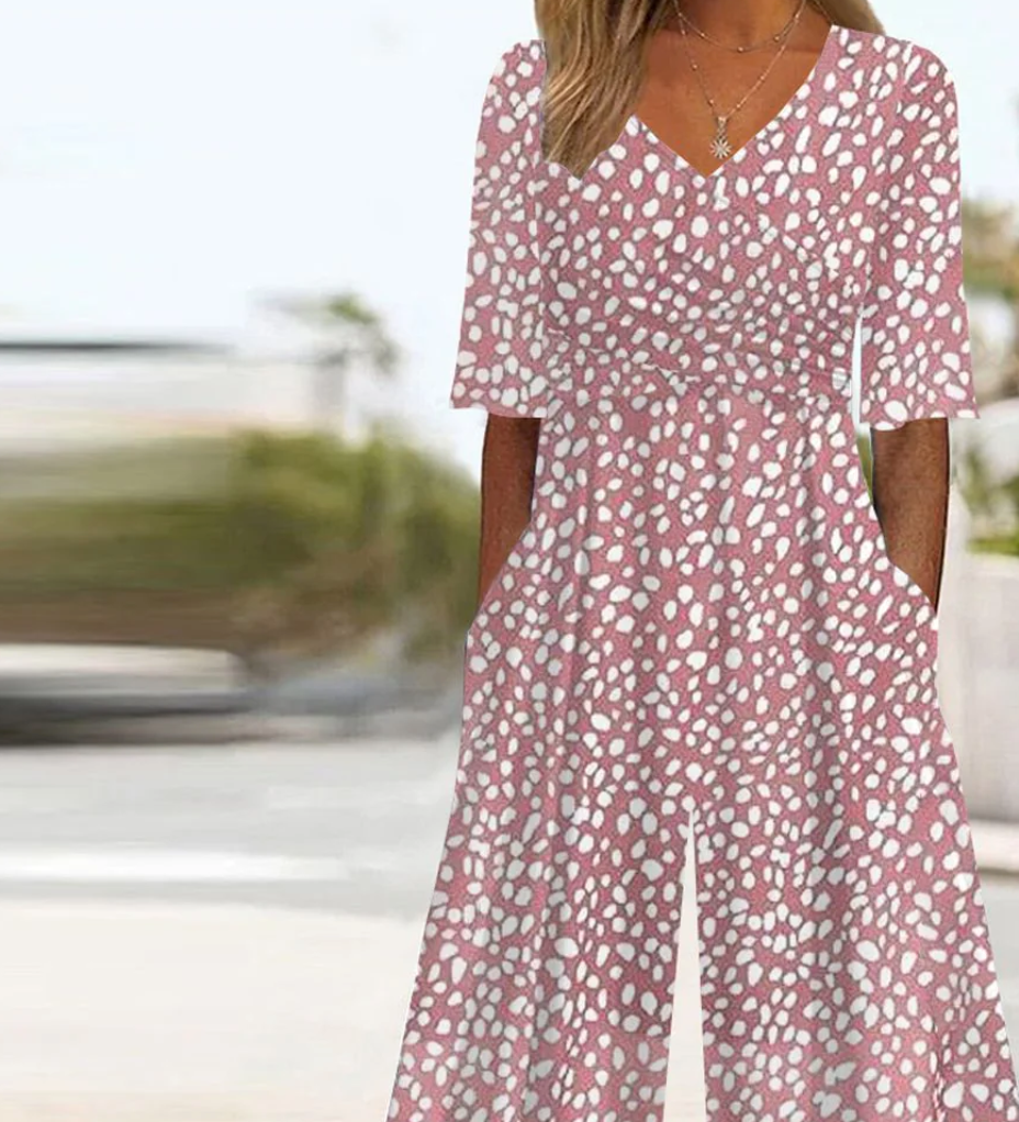 Pink V-Neck Jumpsuit with Side Pockets