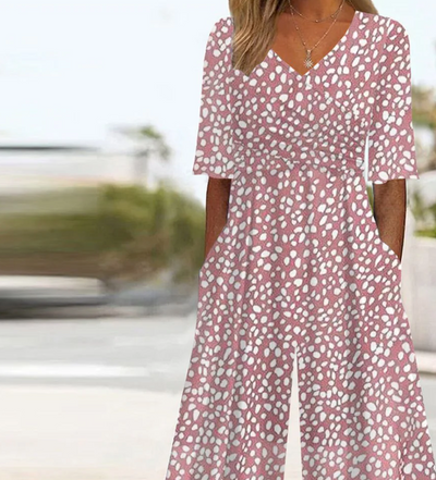 Pink V-Neck Jumpsuit with Side Pockets