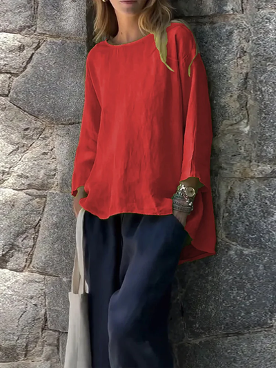 Women's Solid Colour Cotton Linen Long Sleeve Shirt