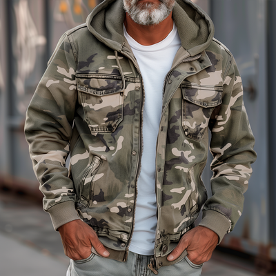 Hudson – Men’s Camo Cargo Jacket with Hood & Utility Pockets