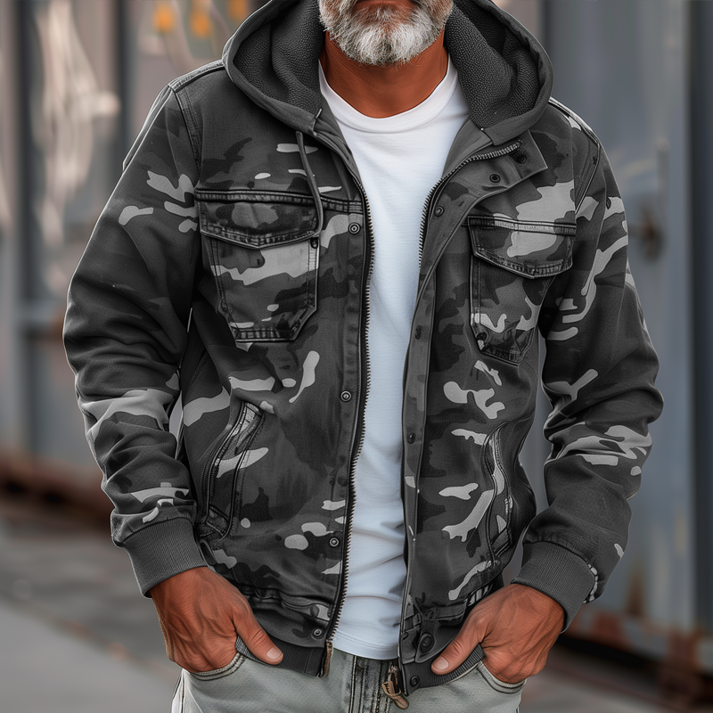 Hudson – Men’s Camo Cargo Jacket with Hood & Utility Pockets