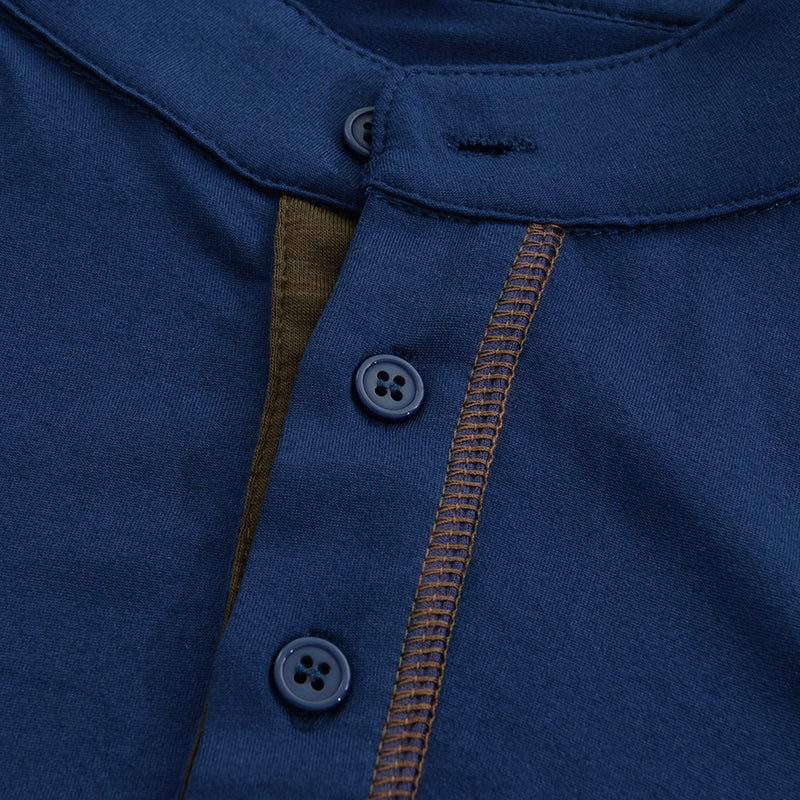 Men's Casual Colourblock Henley Collar Short Sleeve T-Shirt