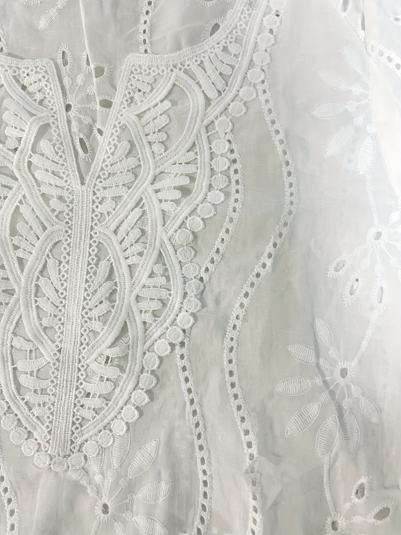 White Floral Embroidered Blouse with Split Detail