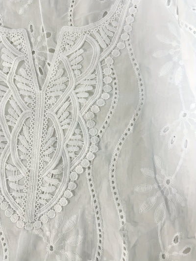 White Floral Embroidered Blouse with Split Detail