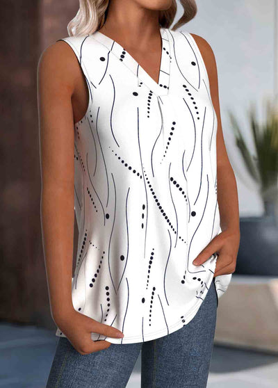 White Lightweight Polka Dot Sleeveless V-Neck Tank Top