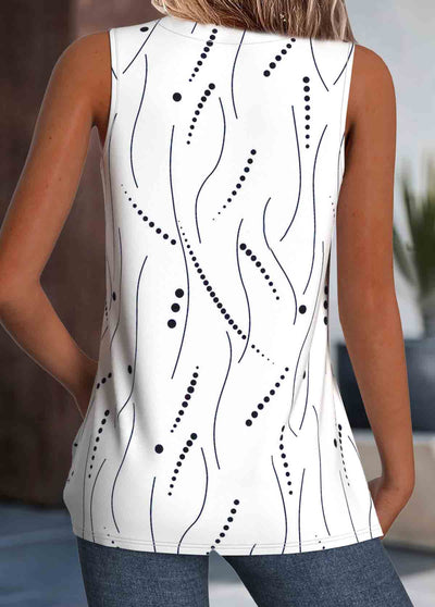 White Lightweight Polka Dot Sleeveless V-Neck Tank Top
