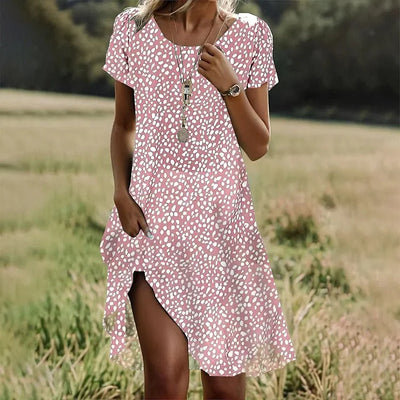 Chic Polka Dot Short Sleeve Midi Dress