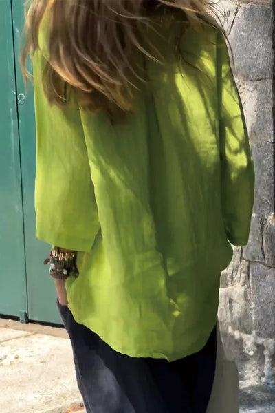Women's Solid Colour Cotton Linen Long Sleeve Shirt