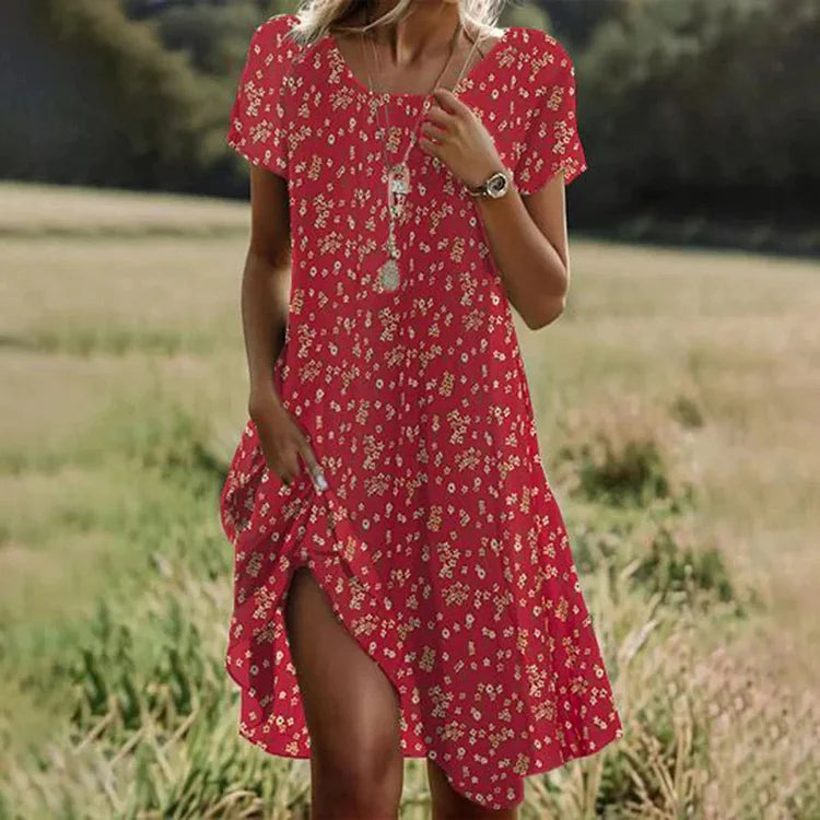 Chic Polka Dot Short Sleeve Midi Dress