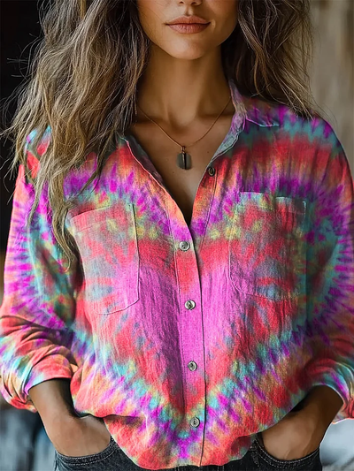 Women's Colourful Cotton-Linen Long Sleeve Shirt