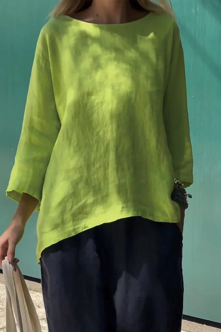 Women's Solid Colour Cotton Linen Long Sleeve Shirt