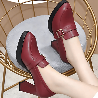 Luna Noir – High Heel Loafers with Buckle