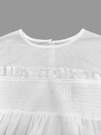 A-Line Mesh Pleated Midi Dress with Sheer Details