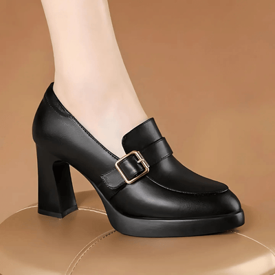 Luna Noir – High Heel Loafers with Buckle