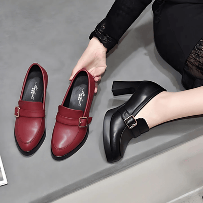 Luna Noir – High Heel Loafers with Buckle