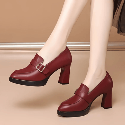 Luna Noir – High Heel Loafers with Buckle