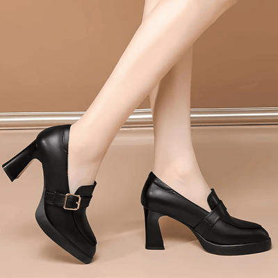 Luna Noir – High Heel Loafers with Buckle
