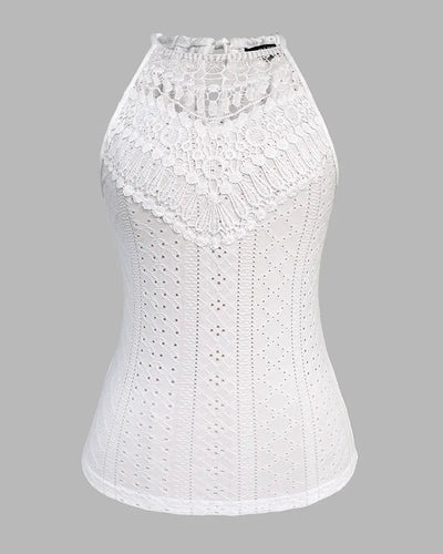 Lace Trim Halter Jacquard Knit Top