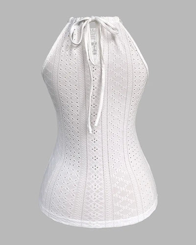 Lace Trim Halter Jacquard Knit Top