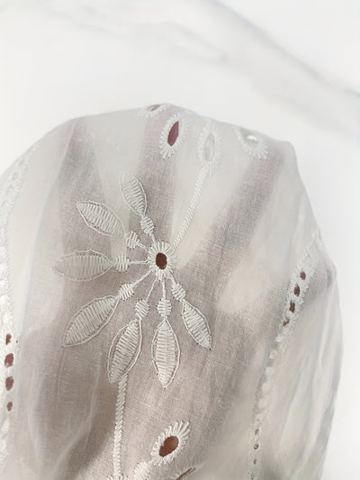 White Floral Embroidered Blouse with Split Detail