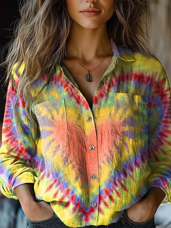 Women's Colourful Cotton-Linen Long Sleeve Shirt