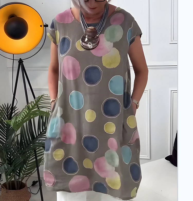 Artistic Polka Dot Cotton Tunic Dress