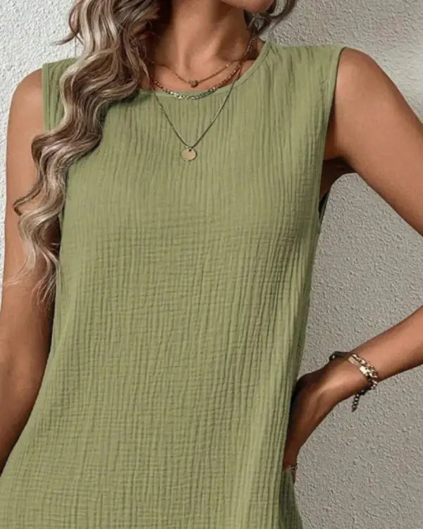 Hensley Ruffle Hem Sleeveless Cotton Mini Dress
