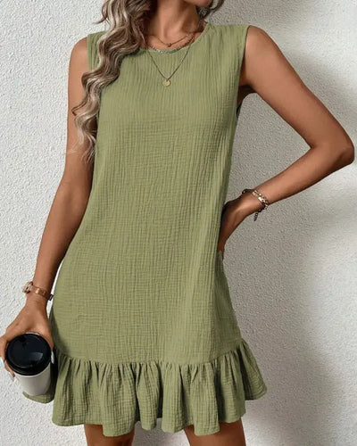 Hensley Ruffle Hem Sleeveless Cotton Mini Dress