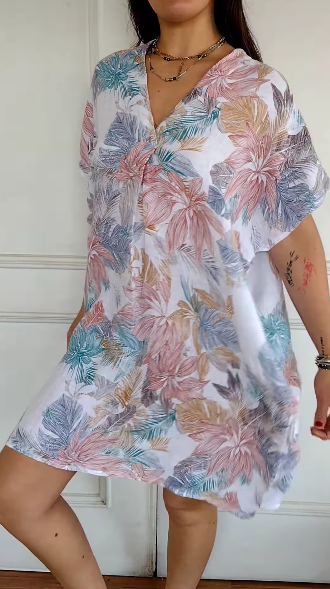 Women's Cotton-Linen Floral Resort Dress