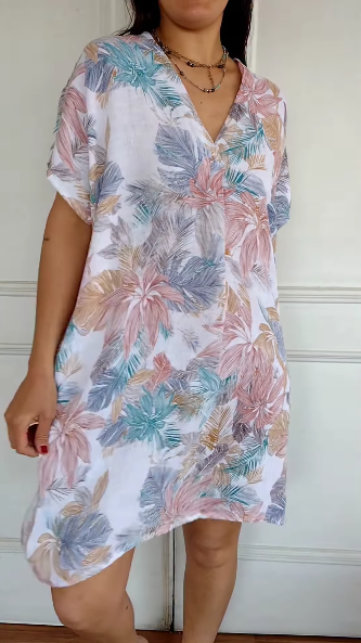 Women's Cotton-Linen Floral Resort Dress
