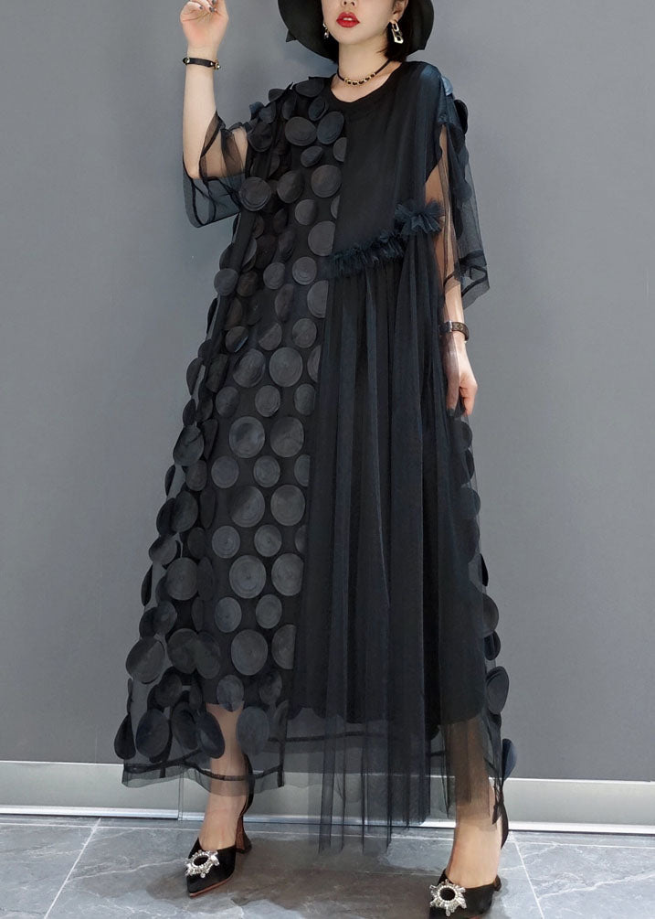Black Tulle Party Dress – Asymmetrical Hem & Half Sleeve