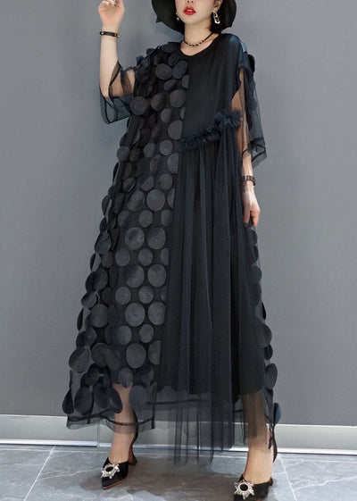 Black Tulle Party Dress – Asymmetrical Hem & Half Sleeve