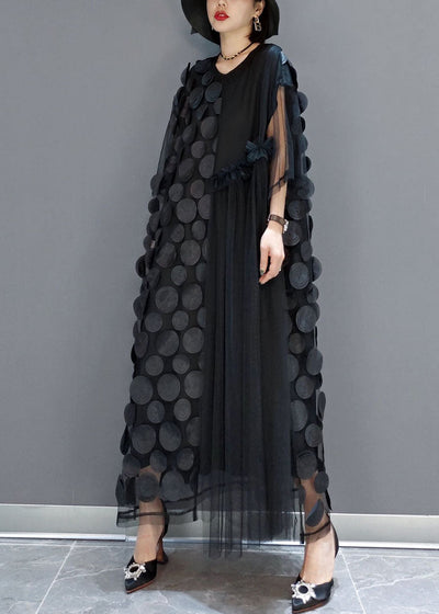Black Tulle Party Dress – Asymmetrical Hem & Half Sleeve