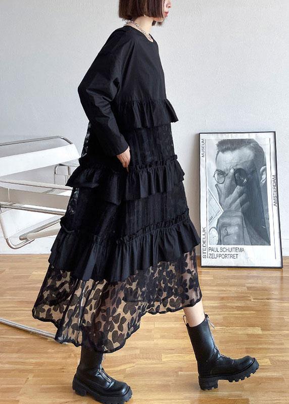 Bohemian Black Lace Dress – Ruffle Detail