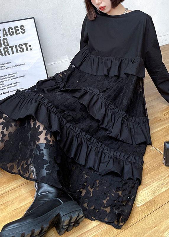 Bohemian Black Lace Dress – Ruffle Detail