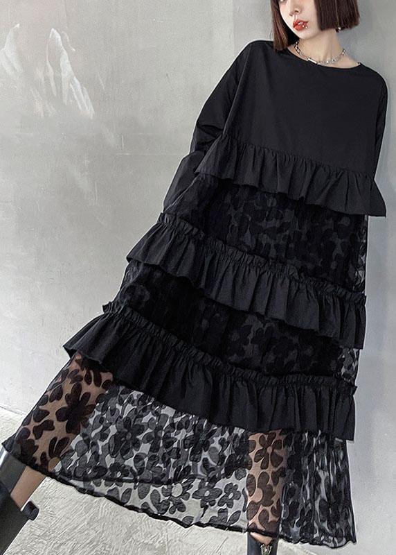 Bohemian Black Lace Dress – Ruffle Detail