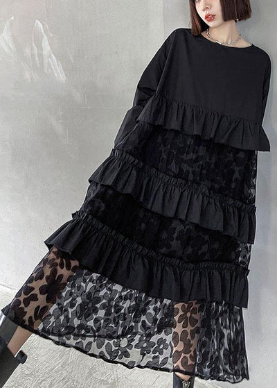 Bohemian Black Lace Dress – Ruffle Detail