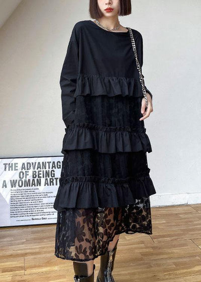 Bohemian Black Lace Dress – Ruffle Detail