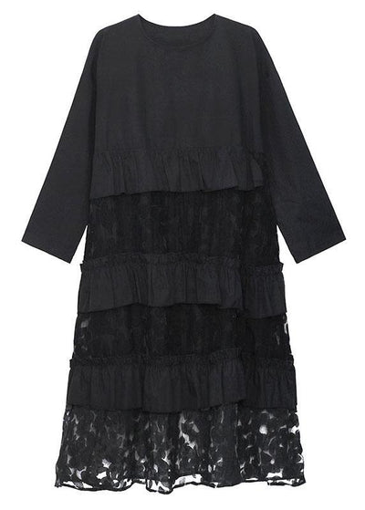 Bohemian Black Lace Dress – Ruffle Detail