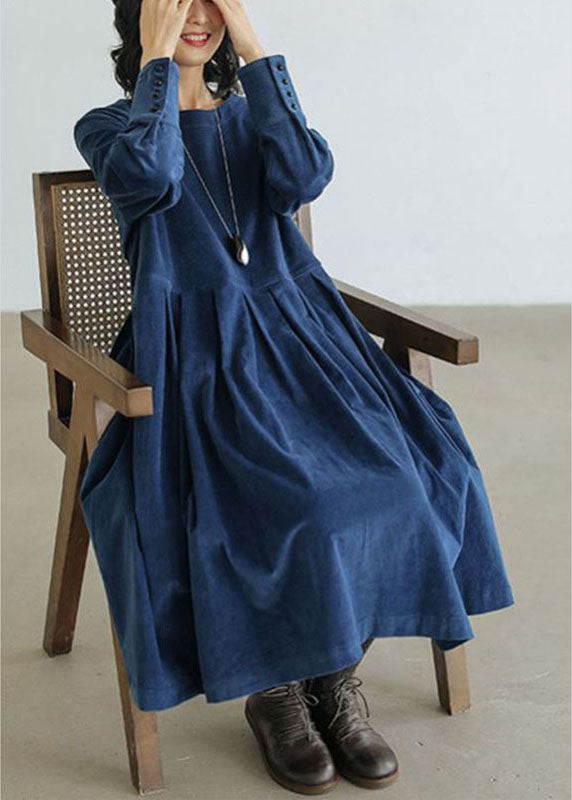 French Corduroy Patchwork Dress with Pockets