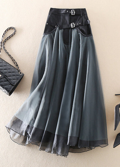 French Grey Tulle Skirt – Patchwork Detail