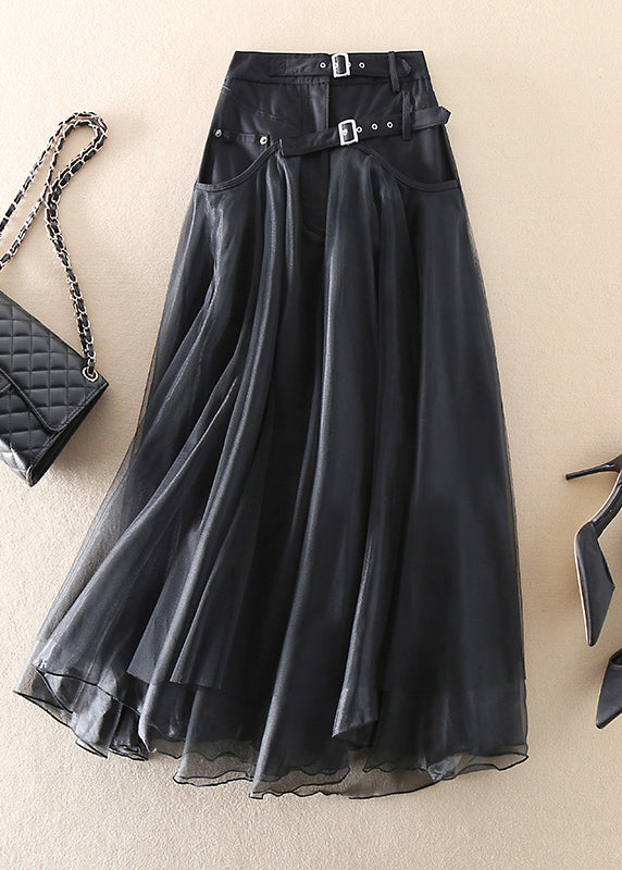 French Grey Tulle Skirt – Patchwork Detail