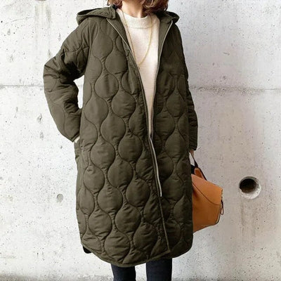 Priscilla – Elegant Parka with Hood and Fine Detailing