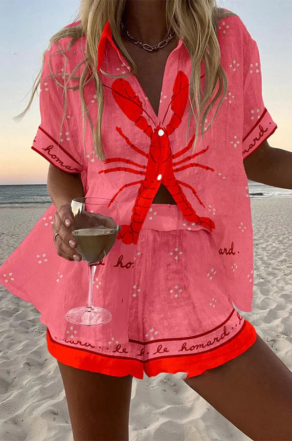 Pauline™ | Linnen zomerset met kreeftenprint
